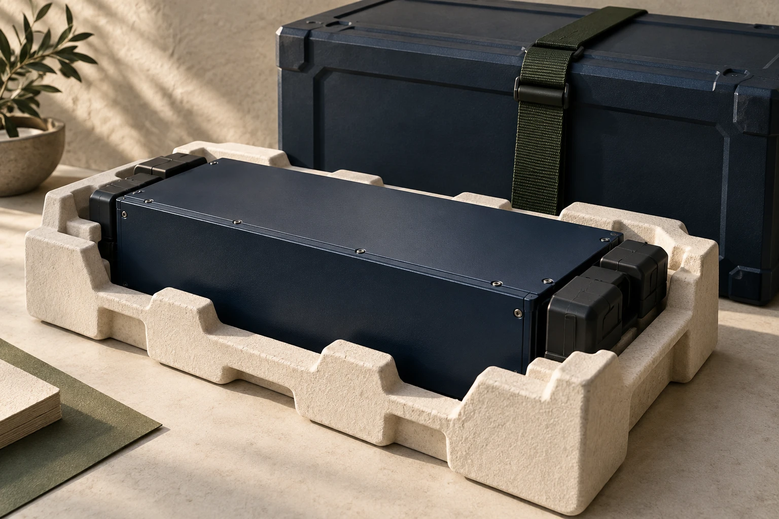 Battery module protected inside a transit case