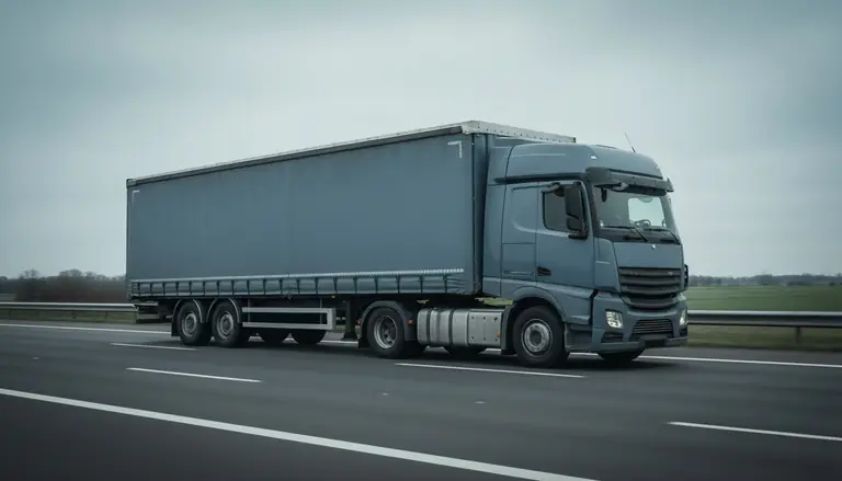 Curtainside freight truck travelling on a European road